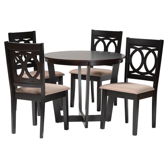 Baxton Studio Kara Sand Espresso Brown 5pc Dining Set BAX-KARA-SAND-DBRN-5PCDINSET