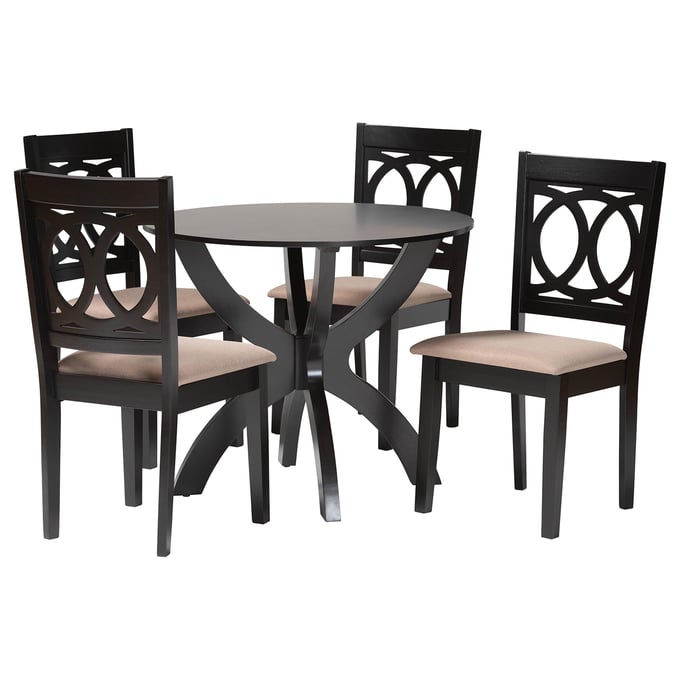 Baxton Studio Rita Sand Espresso Brown 5pc Dining Set BAX-RITA-SAND-DBRN-5PCDINSET