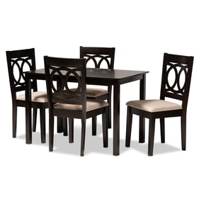 Baxton Studio Lenoir Sand Fabric Espresso Brown Wood 5pc Dining Set