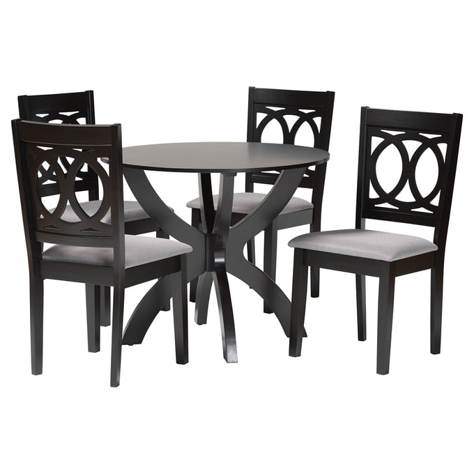 Baxton Studio Rita Grey Espresso Brown 5pc Dining Set BAX-RITA-GREY-DBRN-5PCDINSET