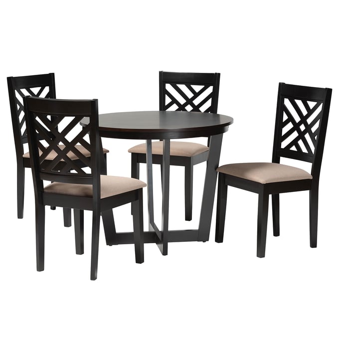 Baxton Studio Alena Sand Dark Brown 5pc Dining Room Set BAX-JODIE-SANDDARKBRWN-5PCDS