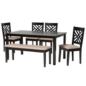 Baxton Studio Gustavo Sand Dark Brown Walnut 6pc Dining Room Set