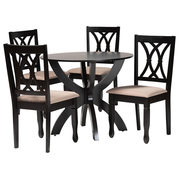 Baxton Studio April Sand Dark Brown 5pc Dining Set BAX-MIRELA-SAND-DBR-5PCDINSET