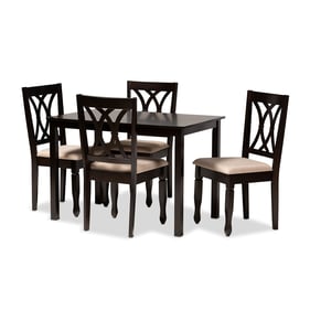 Baxton Studio Reneau Sand Fabric Espresso Brown Wood 5pc Dining Set