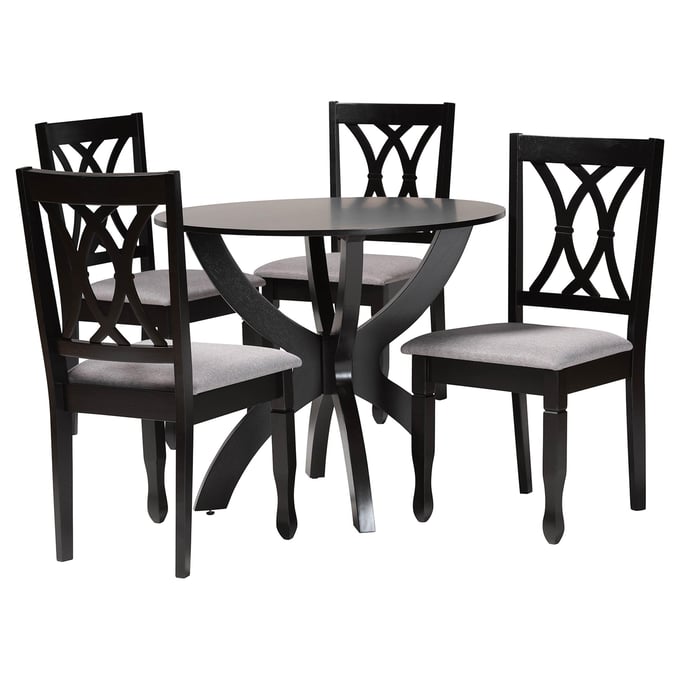 Baxton Studio April Grey Dark Brown 5pc Dining Set BAX-MIRELA-GREY-DBR-5PCDINSET