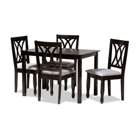 Baxton Studio Reneau Gray Fabric Espresso Brown Wood 5pc Dining Set