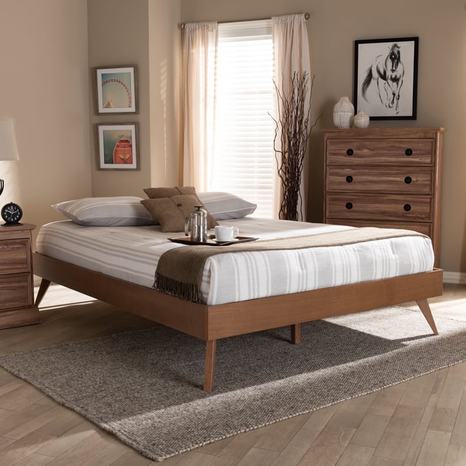 Baxton Studio Lissette Ash Walnut Wood King Platform Bed Frame