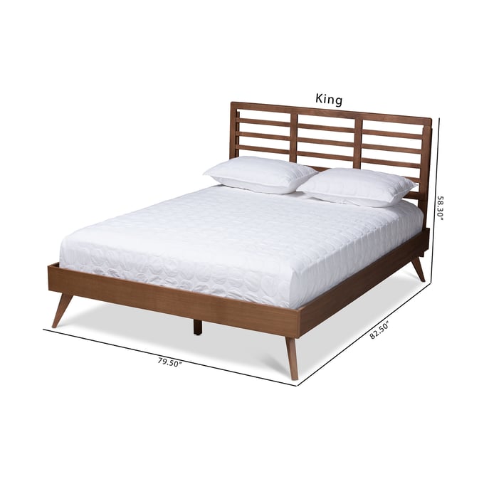 Baxton Studio Calisto Walnut Brown Wood King Platform Bed The