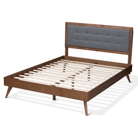 Baxton Studio Ines Dark Grey Fabric Walnut Wood Queen Platform Bed