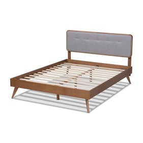 Baxton Studio Dilara Light Grey Fabric Walnut Wood Queen Platform Bed