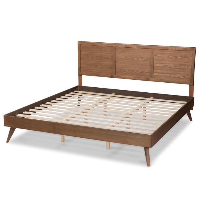 Baxton Studio Zenon Walnut Brown Wood King Platform Bed BAX-ZENON-ASH-WALNUT-KING