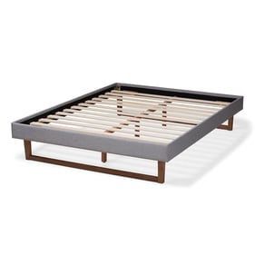 Baxton Studio Liliya Light Grey Fabric Walnut Wood Full Platform Bed Frame