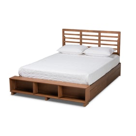 Baxton Studio Milana Ash Walnut Brown Queen Platform Storage Bed