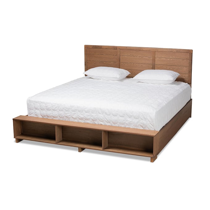 Baxton Studio Alba Ash Walnut King Platform Storage Bed BAX-ALBA-ASH-WALNUT-KING