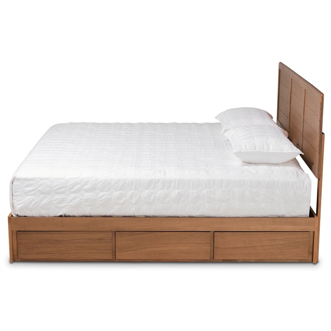 Baxton Studio Lisa Ash Walnut King Platform Storage Bed The