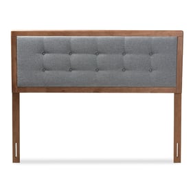 Baxton Studio Sarine Dark Grey Fabric Walnut Brown Wood Queen Headboard