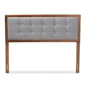 Baxton Studio Sarine Light Grey Fabric Walnut Brown Wood Queen Headboard