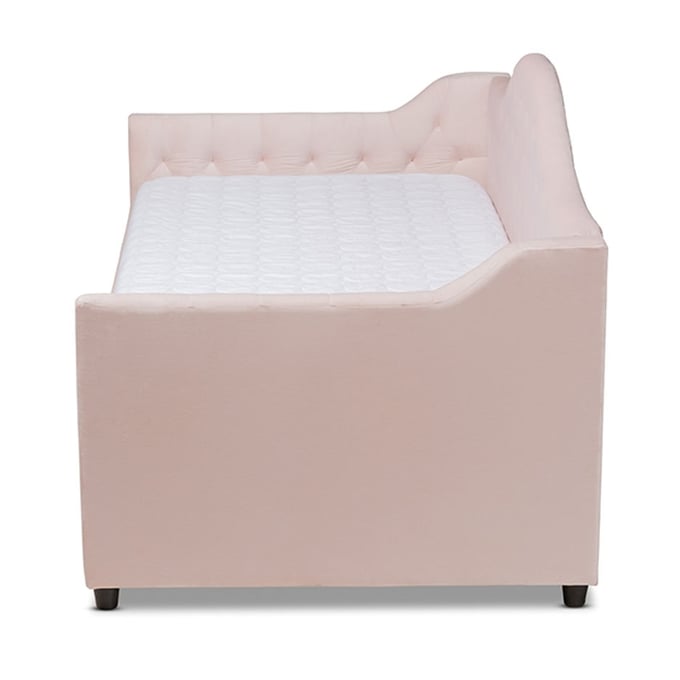 Baxton Studio Perry Light Pink Velvet Button Tufted Twin Daybed