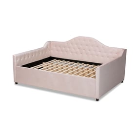 Baxton Studio Perry Light Pink Velvet Button Tufted Queen Daybed