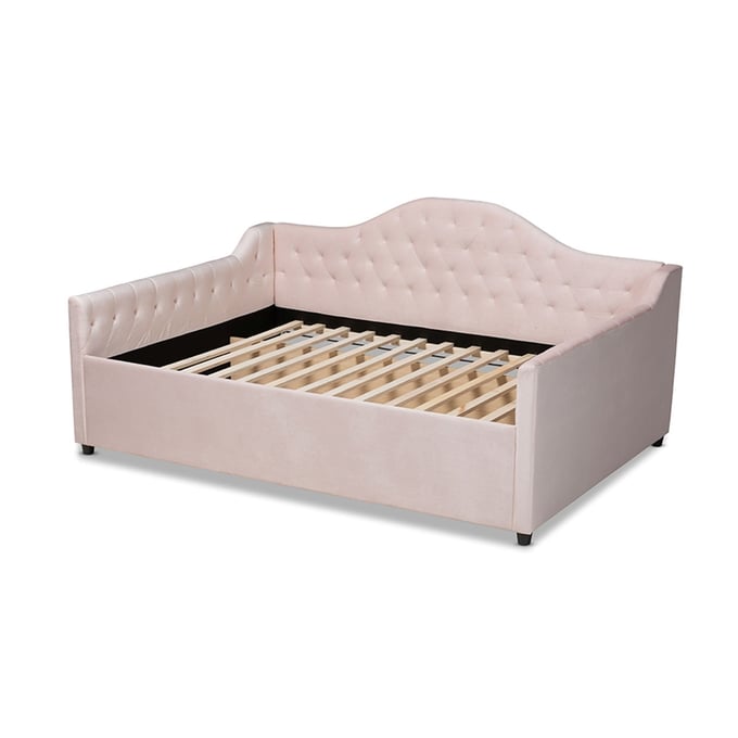 Baxton Studio Perry Light Pink Velvet Button Tufted Queen Daybed