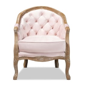 Baxton Studio Genevieve Light Pink Velvet Upholstered Armchair