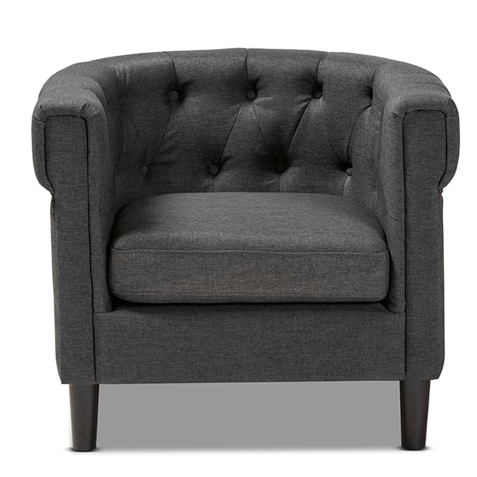 Baxton Studio Bisset Charcoal Fabric Upholstered Chesterfield Chair BAX-1809-GREY-CC