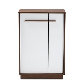 Baxton Studio Mette White Walnut Wood 5 Shelves Entryway Shoe Cabinet