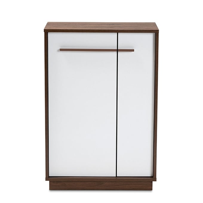 Baxton Studio Mette White Walnut Wood 5 Shelves Entryway Shoe Cabinet BAX-LV3SC3150WI-WH-SHOECAB