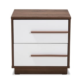 Baxton Studio Mette White Walnut Wood 2 Drawers Night Stand