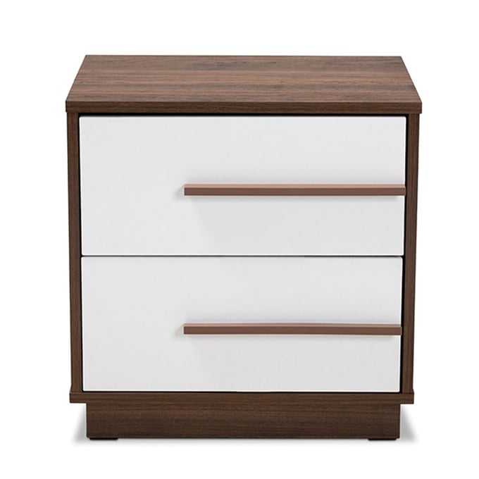 Baxton Studio Mette White Walnut Wood 2 Drawers Night Stand BAX-LV3ST3240WI-COLMB-WH-NS