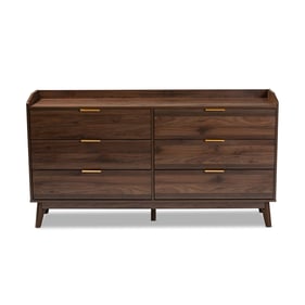 Baxton Studio Lena Walnut Brown Wood 6 Drawers Dresser