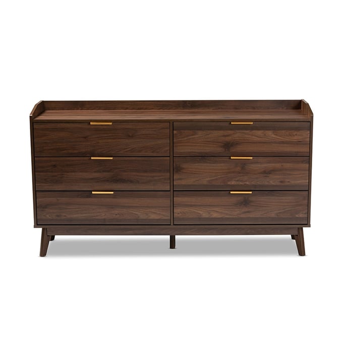 Baxton Studio Lena Walnut Brown Wood 6 Drawers Dresser BAX-LV4COD4231WICOLMB-6DWDR