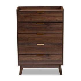 Baxton Studio Lena Walnut Brown Wood 5 Drawers Chest