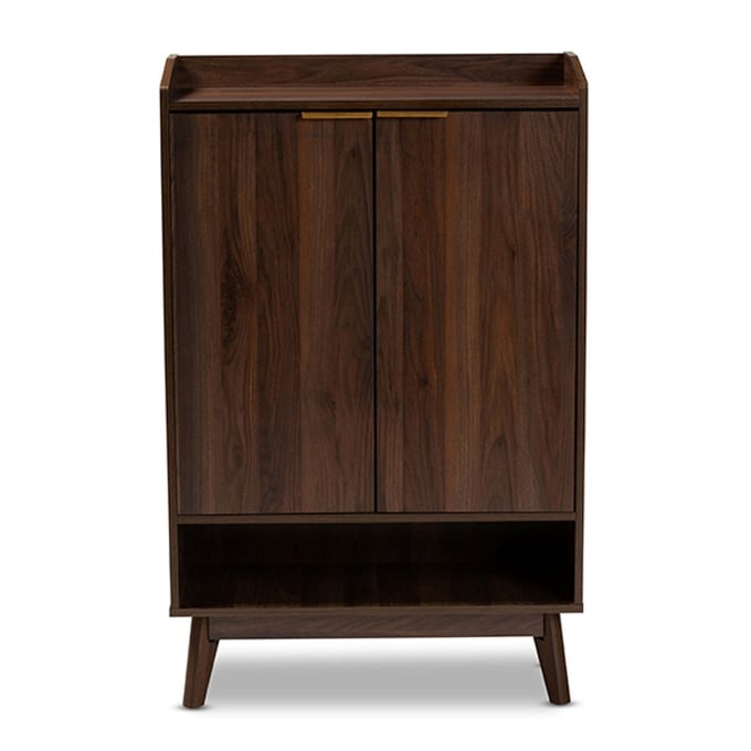 Baxton Studio Lena Walnut Brown Wood 5 Shelves Entryway Shoe Cabinet BAX-LV4SC4150WICOLMB-SHOECAB