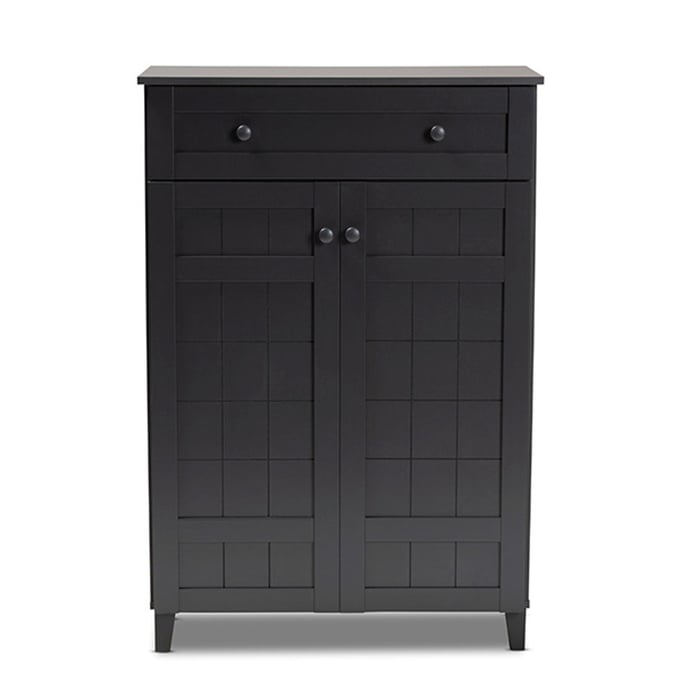 Baxton Studio Glidden Dark Grey 5 Shelves Shoe Storage Cabinet with Drawer BAX-FP-1203-DARK-GREY