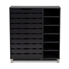 Baxton Studio Shirley Dark Grey 2 Doors Shoe Storage Cabinet with Open Shel...