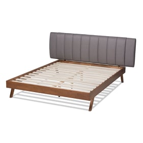 Baxton Studio Brita Grey Fabric Walnut Wood Queen Bed