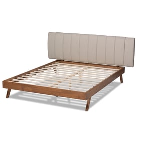 Baxton Studio Brita Light Beige Fabric Walnut Wood King Bed