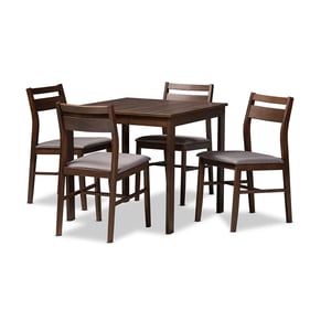 Baxton Studio Lovy Gray Fabric Dark Walnut Wood 5pc Dining Set