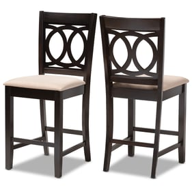 2 Baxton Studio Lenoir Sand Fabric Brown Wood Counter Height Pub Chairs