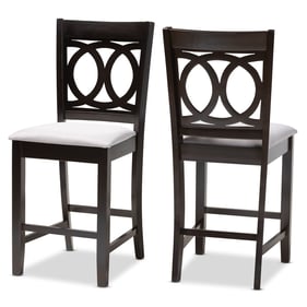 2 Baxton Studio Lenoir Gray Fabric Brown Wood Counter Height Pub Chairs