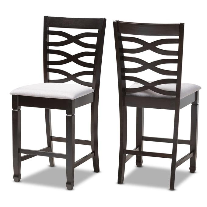 2 Baxton Studio Lanier Gray Fabric Upholstered Counter Height Pub Chairs BAX-RH318P-GREY-DARK-BROWN-PC