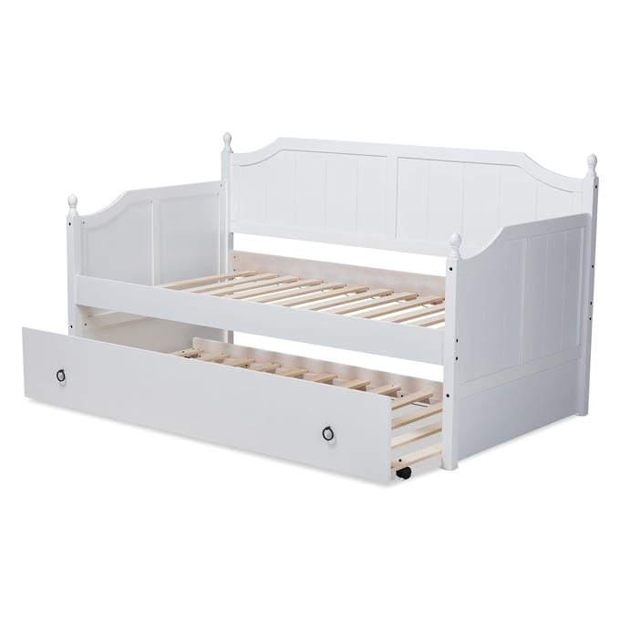 Baxton Studio Millie White Wood Twin Daybed with Trundle BAX-MG0010-WHITE-DAYBED