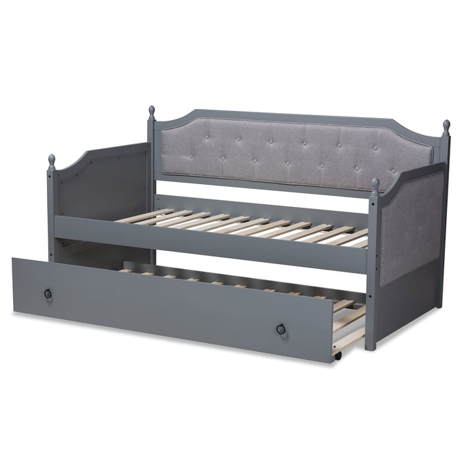 Baxton Studio Mara Grey Fabric Upholstered Twin Daybed with Trundle BAX-MG0014-GREY-GREY-DAYBED