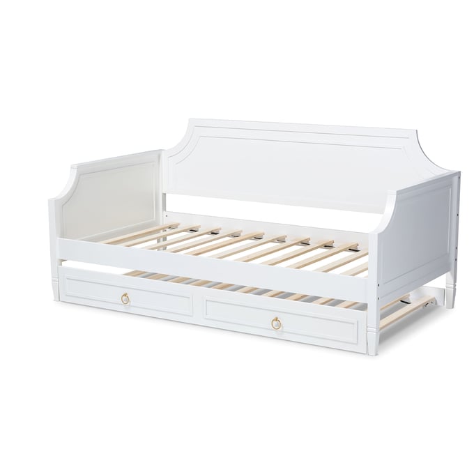 Baxton Studio Mariana White Wood Twin Trundle Daybed BAX-MARIANA-WHITE-DAYBED-T