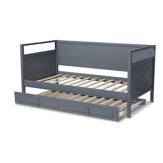 Baxton Studio Cintia Grey Wood Twin Daybed with Trundle BAX-CINTIA-GREY-DAYBED-T