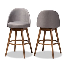 2 Baxton Studio Carra Grey Fabric Upholstered Swivel Bar Stools