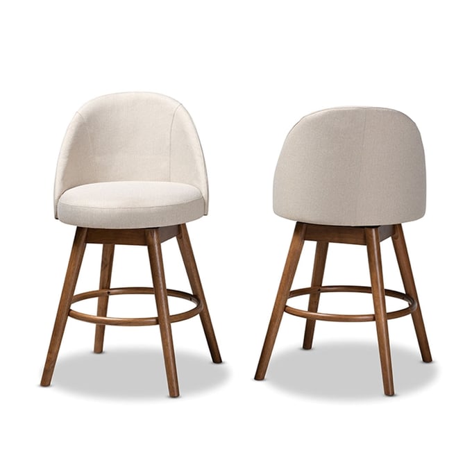 2 Baxton Studio Carra Light Beige Fabric Upholstered Swivel Counter Stools BAX-BBT5355C-LBG-WL-CS