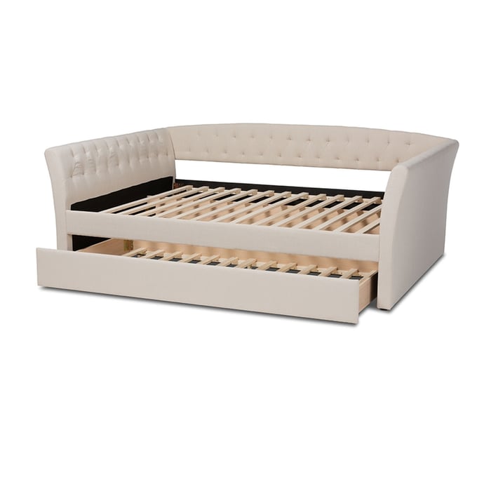 Baxton Studio Delora Beige Fabric Full Daybed with Roll Out