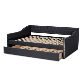 Baxton Studio Haylie Dark Grey Fabric Queen Daybed with Roll Out Trundle Be...